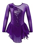 Freebily Maillot Lentejuelas de Danza para Niña Manga Larga Vestido de Patinaje Artístico Leotardo Ballet Gimnasia Vestido de Bailarina 3-14 Años Morado 4 años