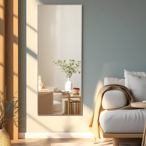 Image of NeuType 43 inchx16 inch Full Length Mirror with Standing Holder Aluminum Alloy Frame Floor Mirror Wall-Mounted Mirror for Living Room, Bedroom, Hanging or Leaning Against Wall, Silver (with Stand)