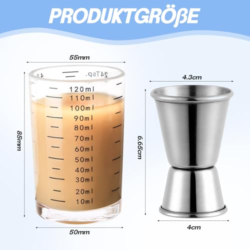 Lot de 3 verres doseurs à cocktail - 120 ml - Petite tasse de mesure - Verres à expresso - Accessoires de cocktail - Pour cuisine, bar, fête, tequila, café, ajoutez une tasse de mesure (fer) – Image 3