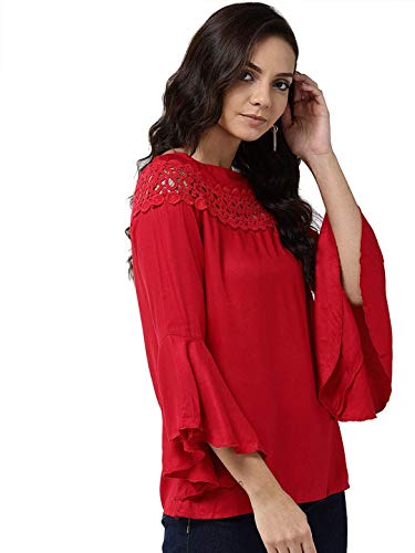 Image of Style Quotient Women Solid Red Viscose Rayon Smart Casual top