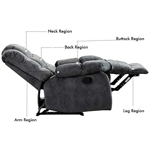 Anjhome Single Recliner Chairs For Living Room Overstuffed Breathable Fabric Reclining Chair Manual Sofas (Gray) #TOP3