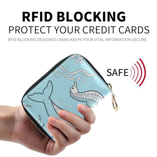 Baby Blue Underwater Animal Whale Jellyfish leather mens credit card wallet with Cion Purse RFID Blocking credit card holder for men with zipper2