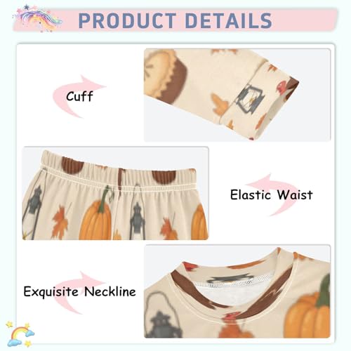 Pajama Sets Long Sleeve Autumn Leaves Pattern with Turkeys Soft Comfy Sleepwear 2 Piece PJS 3-8T4