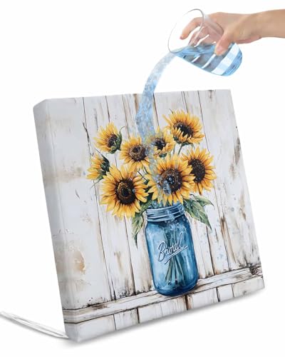 2 Pack Sunflower Waterproof Cushion Covers with Ties, Outdoor Patio Chaise Lounge Chair Seat Cushion Slip Covers Replacement(Only Cover) Summer Flower Plant White Wooden Plank 22