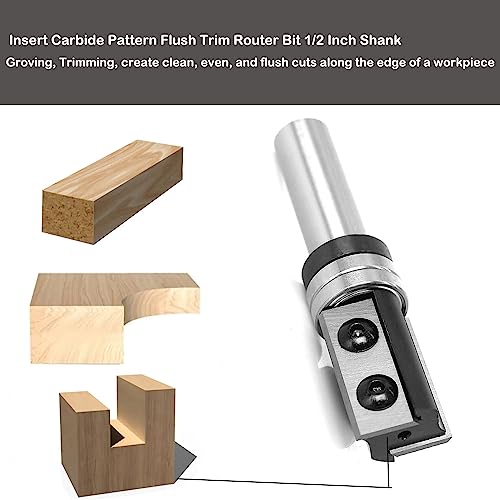 Lnsert Carbide Pattern Flush Trim Router Bit 1/2 Inch Shank By Promsa, 3/4" Cut Dia, 1-3/16" Cl, Top Bearing Template Router Bit, Replacement Blade, 2Flute With 2Ball Bearing, For Wood Trimming #TOP2