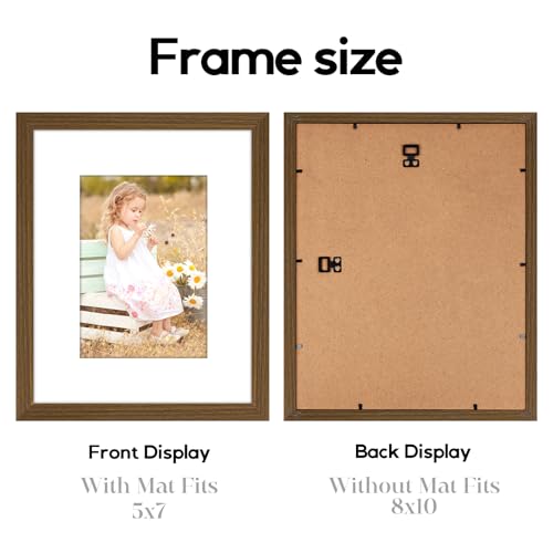 Image of 8x10 Picture Frame Set of 6 with Shatter-Resistant HD Plexiglass - Use as 5x7 Frame with Mat or Display 8x10 Photo Without Mat - Thin Border Picture Frames for Tabletop Display