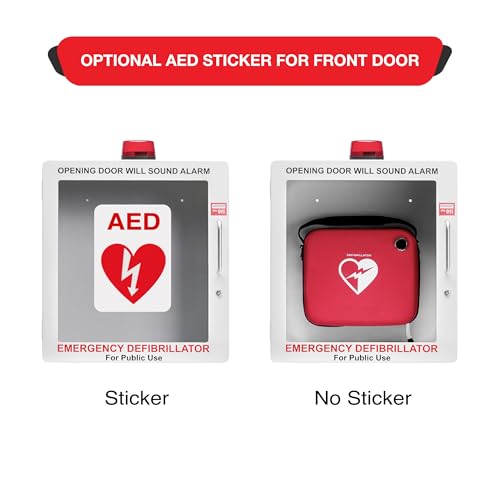 Image of AED Defibrillator Wall Mount Cabinet | Optional Alarm & Lock | Durable Steel Frame | Fits Most Brands of AED's for Public Spaces or Home (White)(AED NOT Included)