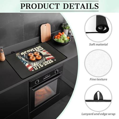 Image of Poceacles 4th of July Stove Top Cover Electric Glass Stove Top Mat Heat Resistant Non-slip Cooktop Protector Multipurpose Counter Top Protector Cover, Statue of Liberty Eagle American Flag