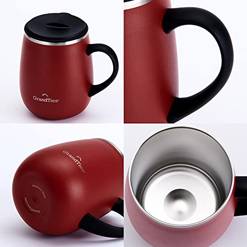 Grandties Insulated Coffee Mug With Handle - Sliding Lid For Splash-Proof 16 Oz Wine Glass Shape Thermos Tumbler With Double Walled Vacuum Stainless Steel To Keeps Beverages Hot Or Cold - Cranberry #TOP6