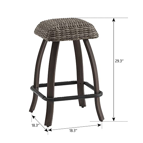 Ulax Furniture Patio Bar Set 5 Piece Outdoor High Bar Stool Bistro Set with Storage Bar Table and Four Wicker Stools - Image 8