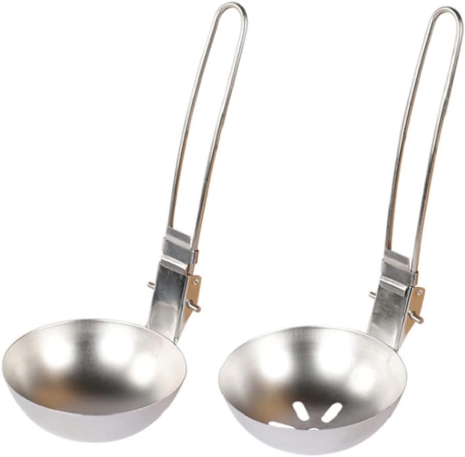 Camping Cookware, Kitchen Cook Camping Cooking Utensils Folding Soup Spoon Skimmer Colander Spoon