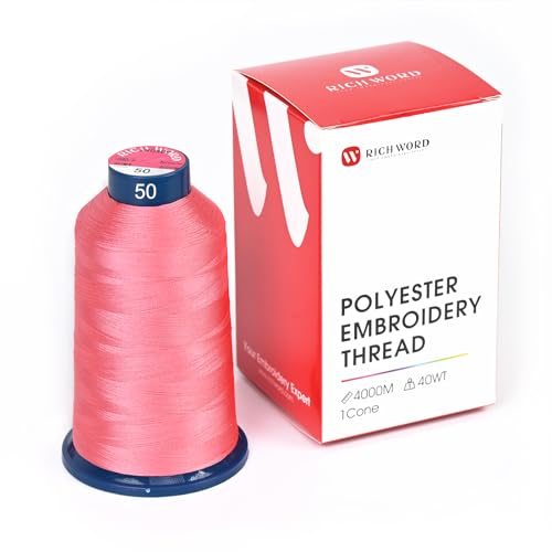 Image of Poolin Polyester Machine Embroidery Thread 4000M 40WT Coral Pink 0050 | Smooth Feeding with Stable Tension for Clean, Consistent Stitching on Home and Commercial Embroidery Machines