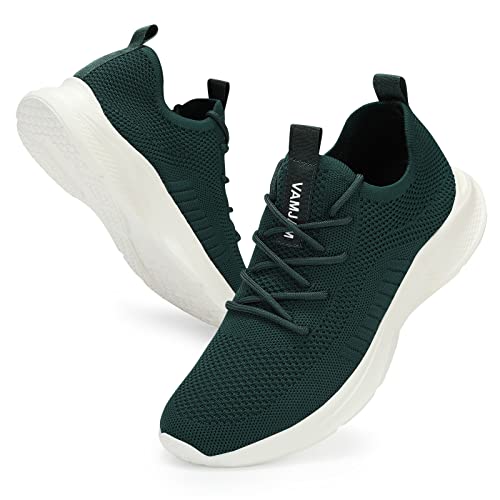 Vamjam Men's Running Shoes Fashion Sneakers - Lightweight Breathable Flying Knitting Lace Up Mesh Walking Shoes Workout Casual Sports Shoes Dark Green Size 11 #TOP4