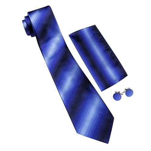 Image of Barry.Wang Plaid Ties for Men Silk Necktie Handkerchief Cuff Links Set
