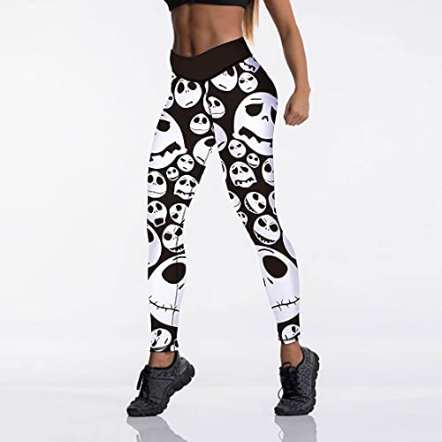 JIFRE Nude Feeling Halloween Love Skull Printed Leggings for Women Workout Running Yoga High Waist Workout Long Trousers4