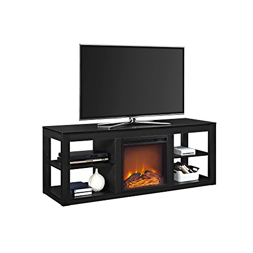Ameriwood Home Parsons TV Stand with Fireplace, 65", Black - Thumbnail 4