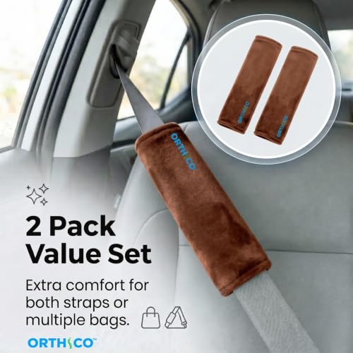 Image of Car Seat Belt Cushion (Pack of 2), Soft Seat Belt Cover Set for Shoulder, Universal Strap Pads for All Cars, Backpack, Purse and Travel Bag (Brown Color, 12 Inch Length)