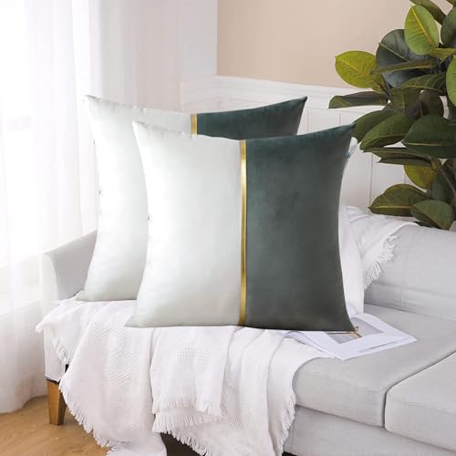 Image of HIMS Velvet Sofa Pillow Cover Set of 2, Luxury Cushion Cover 22 inch x 22 inch for Decorative Living Room Sofa Bedroom Car (22x22 Inch, Gray)