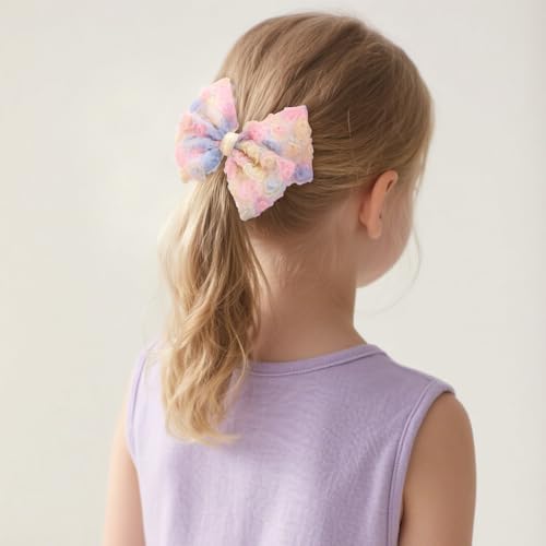 Wecoe Lazos para el cabello para niñas 3 piezas pascuales lazos florales de malla Clips de cabello broches Accesorios lindos para niñas miniatura 3