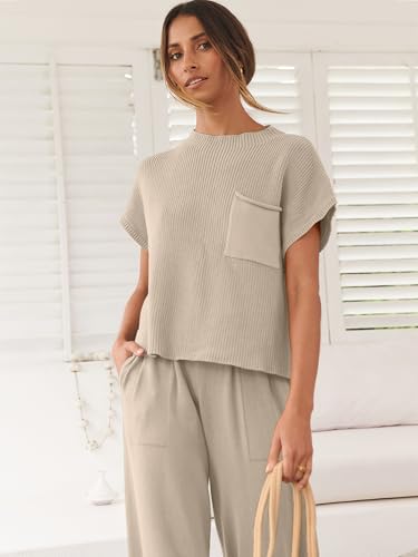 Image of ANRABESS Women's Two Piece Outfits Sweater Sets Knit Pullover Tops and High Waisted Pants Tracksuit Lounge Sets