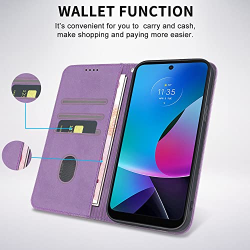 Image of Wallet Case for Moto G Play (2023) 6.5 inch - Motorola G Flip Case [Strong Magnetic] PU Leather Folio Case with Card Holder Kickstand Protective Phone Cover - Purple