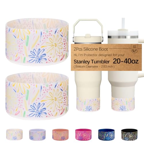 WK IEASON 2 Pcs Tumbler Bottom Protector Boot for Stanley Quencher Adventure 40oz & Stanley IceFlow 20oz 30oz and Compatible with Hydro Flask Water Bottle 12oz 21oz 24oz (Flowers Transparent x2)