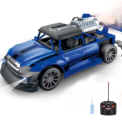 Coche RC 1:20 con Luz De Pulverización, Neumáticos Antideslizantes, Faros Led, Control 2,4 GHz Y Carrocería Abs A Prueba De Explosiones para Terrenos Variados (Blue)