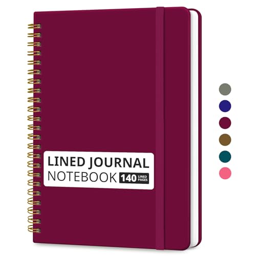 Taja Lined Spiral Journal Notebook for Women & Men, 140 Pages, College Ruled Hardcover Notebook for Work & Note Taking, Journals for Writing, A5(5.7