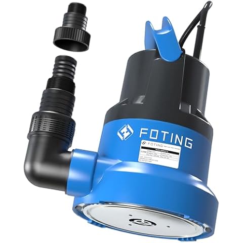 FOTING 1/2HP Submersible Water Pump with Stainless Steel Base - Removes Water to 0.04" Depth, 2450GPH Portable Sump Pump for Puddles, Pools, Boats, Gardens & Ponds - 25Ft Cord Included Cover