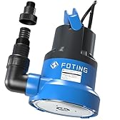 FOTING 1/2HP Submersible Water Pump with Stainless Steel Base - Removes Water to 0.04" Depth, 2450GPH Portable Sump Pump for Puddles, Pools, Boats, Gardens & Ponds - 10Ft Cord Included