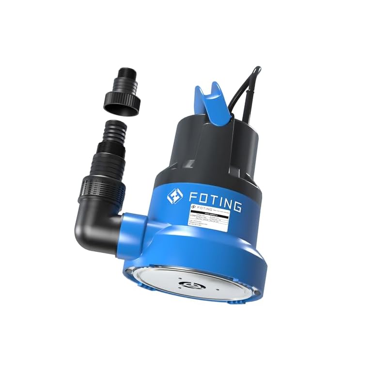 FOTING 1/2HP Submersible Water Pump with Stainless Steel Base - Removes Water to 0.04" Depth, 2450GPH Portable Sump Pump for Puddles, Pools, Boats, Gardens & Ponds - 10Ft Cord Included