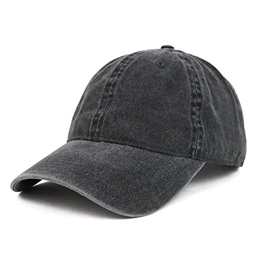 Armycrew Men's XXL Oversize Big Washed Cotton Pigment Dyed Unstructured Baseball Cap, Black