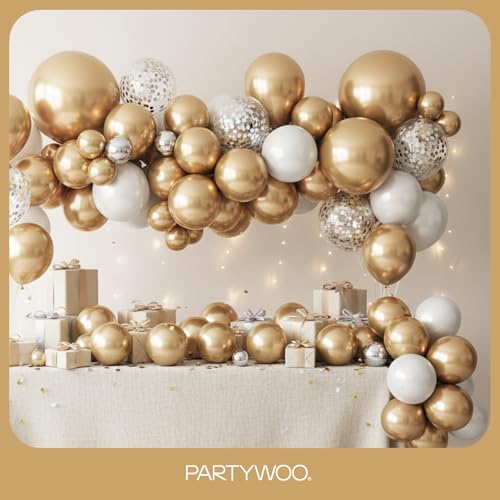 Image of PartyWoo Metallic Gold Balloons 101pcs 12 Inch Chrome Gold Latex Helium Balloons for Wedding Christmas Birthday Graduation Baby Shower Retirement Bachelorette Tea Party Decorations Gold-G127