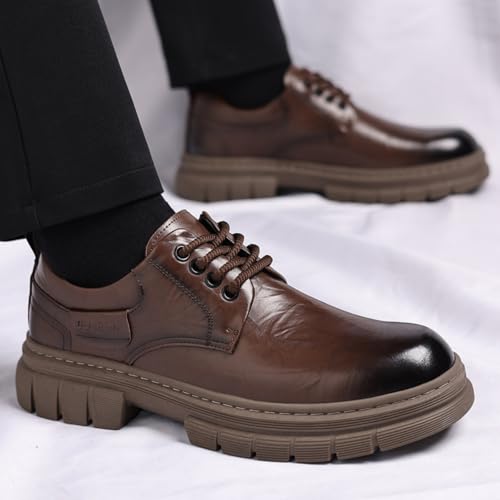 Men's Vintage Leather Lace Up Platform Oxfords Shoes Black Round Toe Soft Rubber Sole Non-Slip Waterproof Business Formal Derby Dress Shoes3