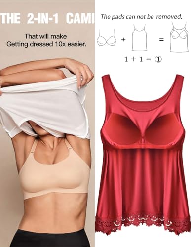 Image of Camisoles for Women with Built in Bra Adjustable Strap Tank Tops Cami Sleeveless Summer Tops for Workout Sleeping Traveling
