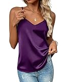 Zeagoo Camiseta sin mangas para mujer, camiseta de satén, espagueti, cuello en V, sin mangas, con correa ajustable, chaleco básico de seda, camiseta, blusas de verano, XS-XXL, Morado (, L