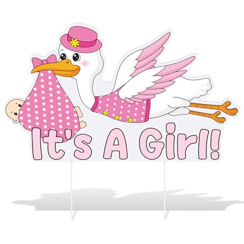 Memorywuu Its a Girl Stork Yard Sign with Stakes Stork Baby Shower Announcement Yard Sign Newborn Yards Decoration Pink Gender Reveal Welcome Home Lawn Signs for Outdoor Baby Shower Party Decoration