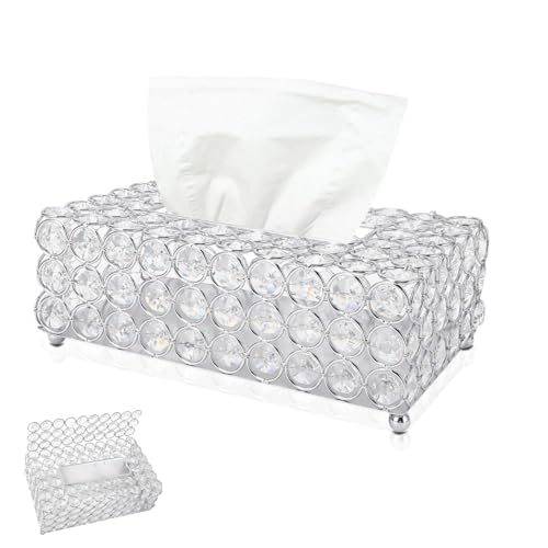 Crystal Tissue Box Cover, Rectangular Decorative Napkin Paper Dispenser Holder for Dining Room, Living Room, Bedroom, Bathroom, Office