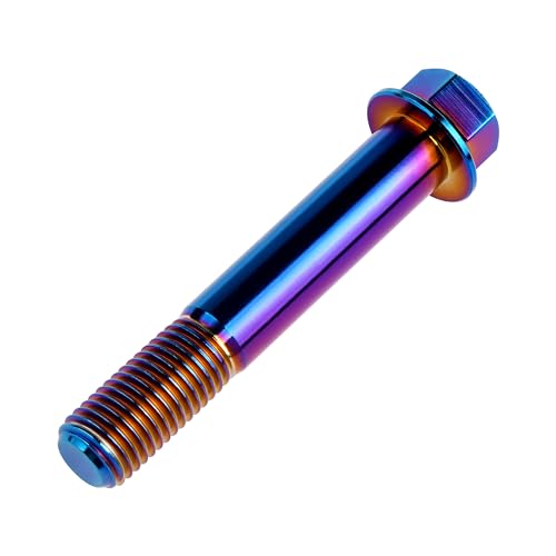 Image of Titanium Bolt M12 30 35 40 45 50 55 60 65 70 75 80 85 90mm Hex Small Flange Head for Motorcycle Car Modification Pack of 4 (M12x75mm Pitch 1.25, Burnt Blue)