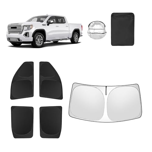 5pcs Car Window Shades for GMC Sierra 1500 2500 3500 (SLT, AT4, Denali) 2019-2025 Accessories,Windshield Side Rear Full Sunshade,Sun Visor UV Blocking, Privacy Protection for Camping Outdoor