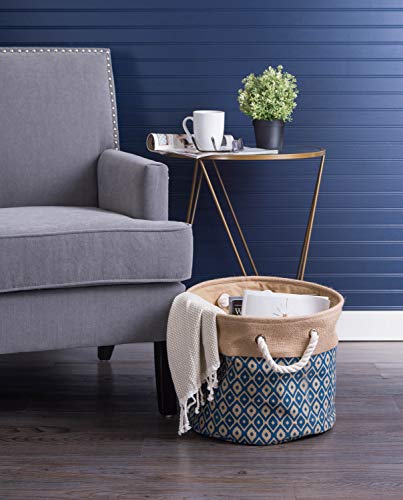 Dii Collapsible Burlap Ikat Storage Bin, Medium Round, 15X12, Blue #TOP6