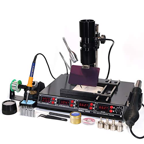 YIHUA 1000B- 4 in 1 Station - IR Infrared BGA, Preheater, Soldering Station and Hot Air Rework Station, plus a Temp Sensor, ÂºC/Â°F display, PCBs Holder, LED Lamp and more.