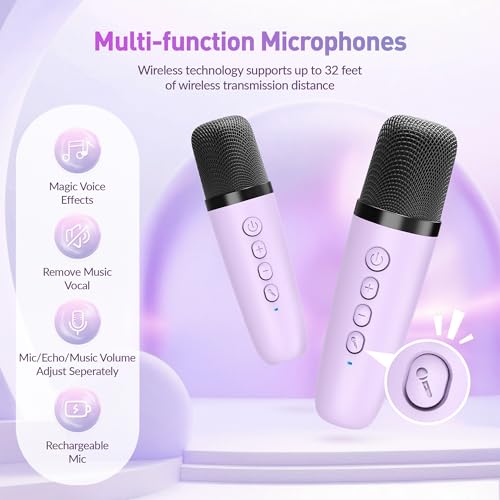 Image of Karaoke Machine for Kids Adults, Karaoke Toys Gifts for Girls Boys, Portable Bluetooth Speaker with Wireless Microphone, Birthday Gifts for Girls Boys Ages 4, 5, 6, 7, 8, 9, 10, 12+ Years Old