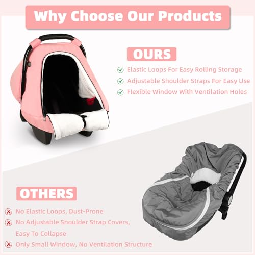 Image of SWESEN Winter Car Seat Covers for Babies, Cozy & Warm Cover, Infant Car Seat Canopy Water Resistant, Universal Cold Weather Shield, Pink