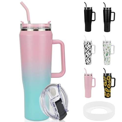 AiHeart Tumbler with Handle and Lids,50oz Stainless Steel Double-Wall Vacuum Insulated Cup,Travel Mug,Coffee Tumbler with Straw and Silicone Coaster,Keep Drink Cold and Hot