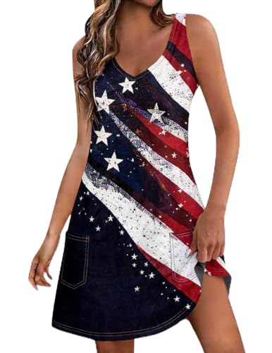 Image of Summer Dresses for Women 2026 Casual V Neck Sleeveless Sundresses Boho Beach Tank Dresses with Pockets