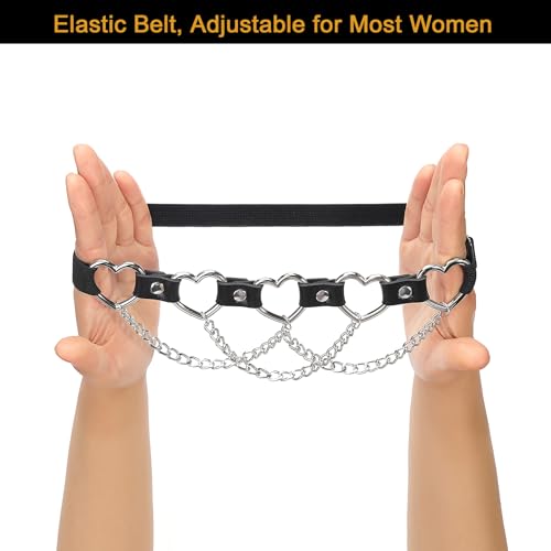 2PCs Faux Leather Leg Garter with Chains, Elastic Rock 5-Hearts Thigh Garters Belt for Women, Black4