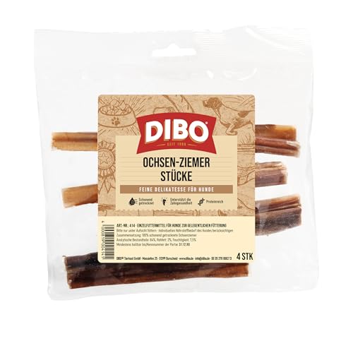 DIBO Ochsenziemerstücke, 12cm, 4 Stück, der kleine Naturkau-Snack oder Leckerli für Zwischendurch, Hundefutter, Qualitätskauartikel ohne Chemie von DIBO