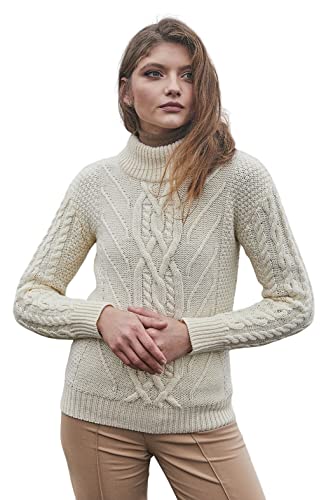 SAOL Irish Sweater for Women Made of 100% Merino Wool Ireland Pullover