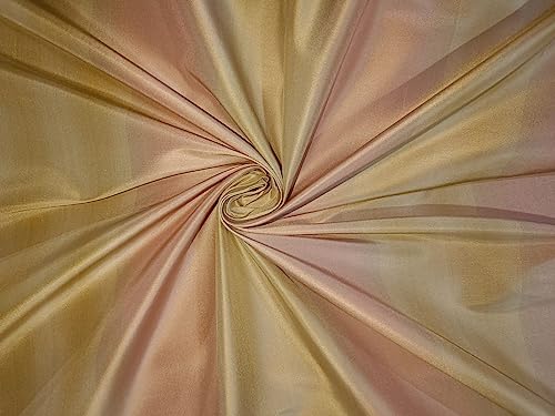 Tissu taffetas 100% soie TAFS31 rose pêche et rayures dorées de 137 cm